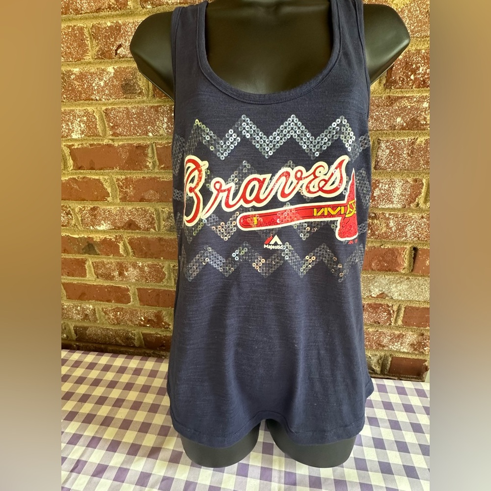Majestic Navy Atlanta Braves Racerback Tank